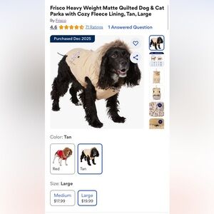 NWT - Dog Parka, Tan, Large